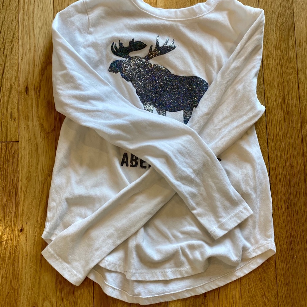 White Long Sleeve Shirt with Glitter Moose Decal